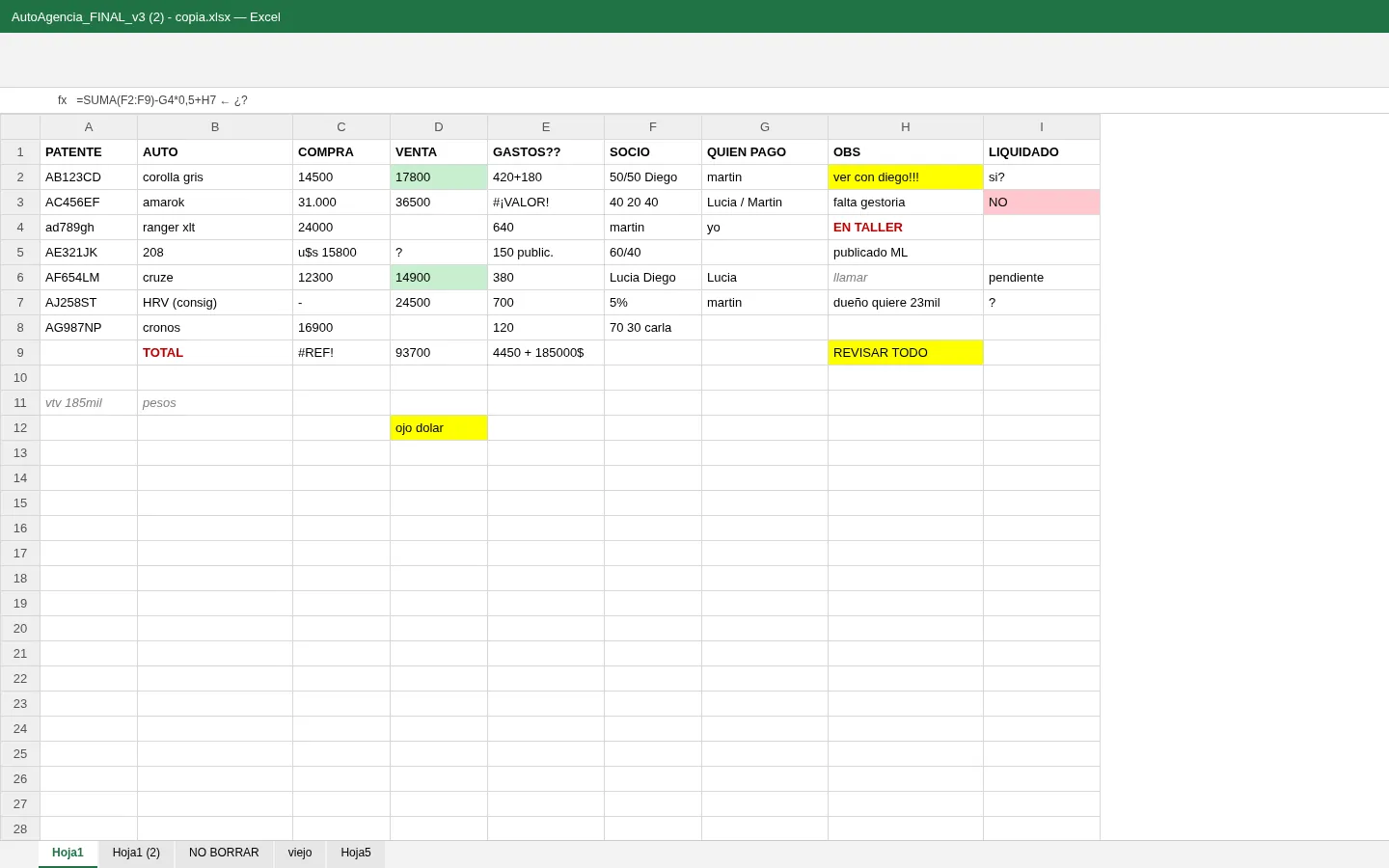 Antes: planilla de Excel desordenada