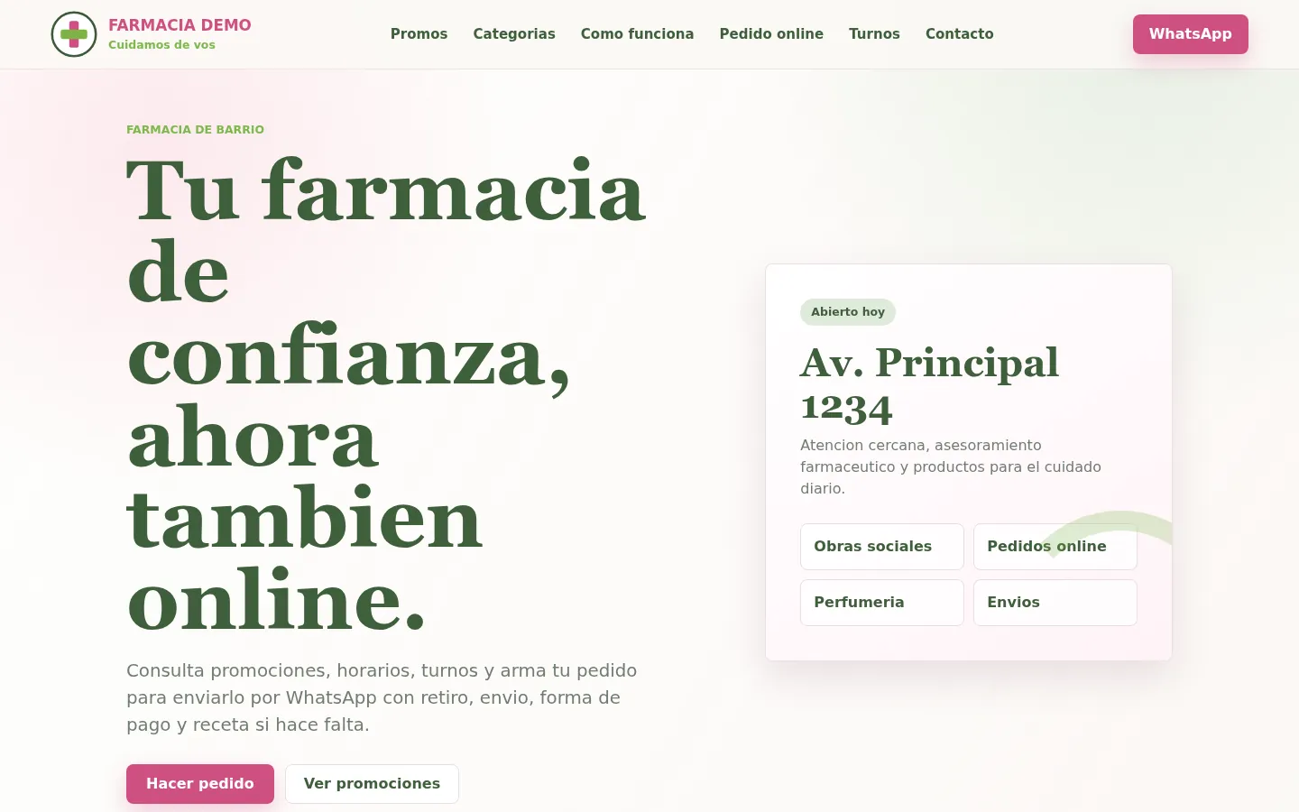 Web y pedidos online para farmacia