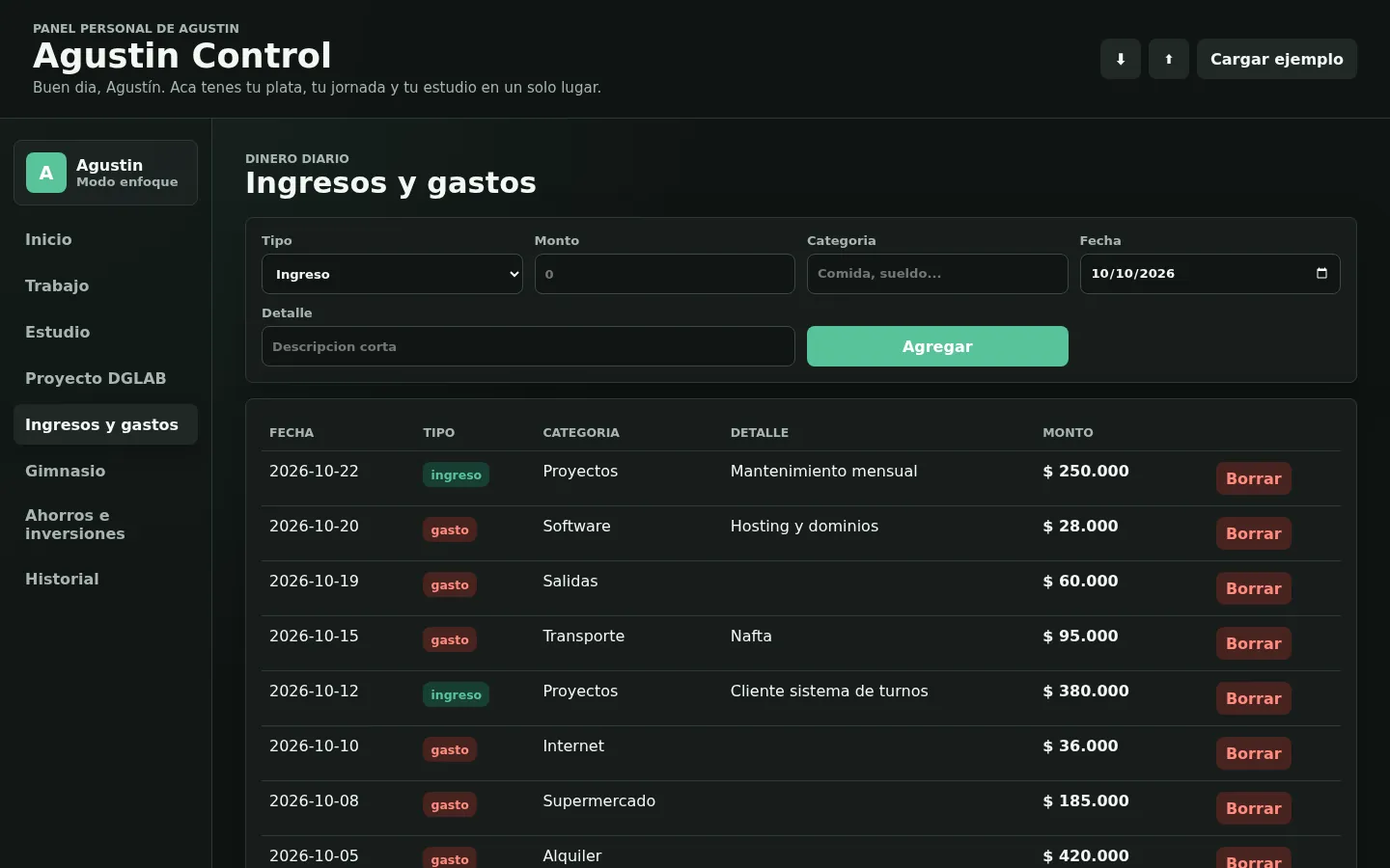 App personal de finanzas y rutina